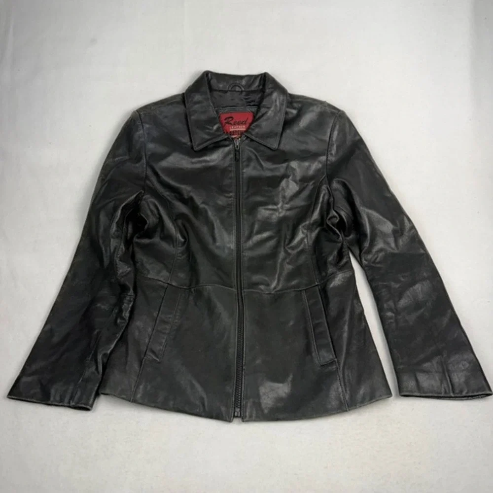 Reed‎ Leather Sportswear Womens Black Genuine Leather Zip Up Jacket Size M